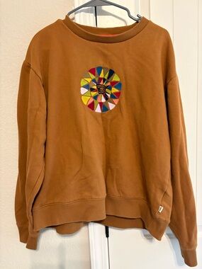 Vans Brown Crewneck Sweatshirt with Multicolor Embroidered Medallion
